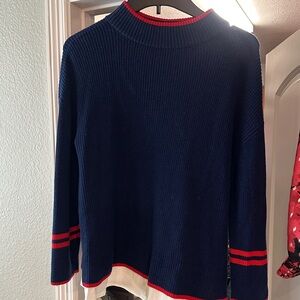Talbots Navy and Red Cowl Neck Sweater